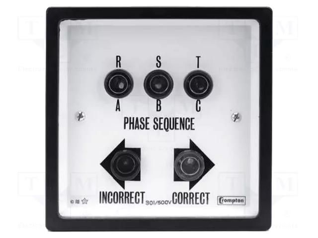 Tester: phase sequence; mounting; on panel; LED; 301÷500VDC; IP40 CROMPTON - TE CONNECTIVITY 244-12PG-02