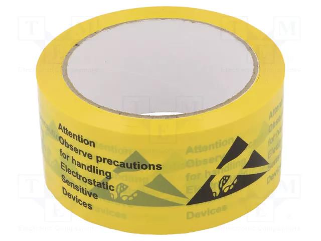 Packing tapes; ESD; L: 66m; Thk: 50mm; reel; PVC; yellow-black ANTISTAT ATS-054-0002