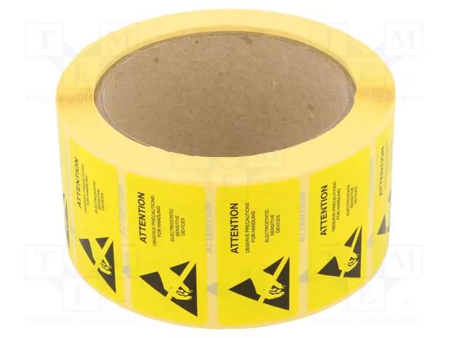 Self-adhesive label; ESD; 50x25mm; 1000pcs; reel; yellow-black ANTISTAT ATS-055-0002