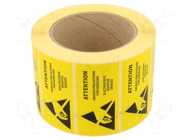 Self-adhesive label; ESD; 76x38mm; 1000pcs; reel; yellow-black ANTISTAT ATS-055-0003