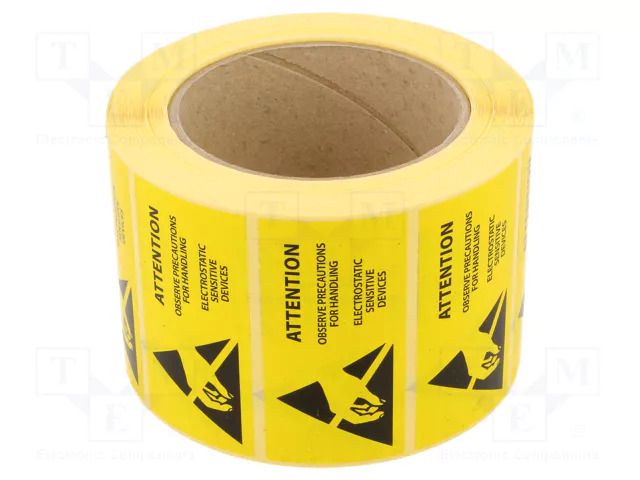 Self-adhesive label; ESD; 76x38mm; 1000pcs; reel; black,yellow ANTISTAT ATS-055-0003