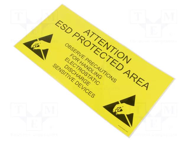 Self-adhesive label; ESD; 300x150mm; yellow-black ANTISTAT ATS-055-0007