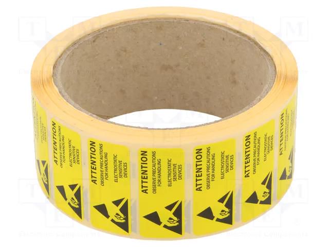 Self-adhesive label; ESD; 16x38mm; 1000pcs; reel; yellow-black ANTISTAT ATS-055-0068