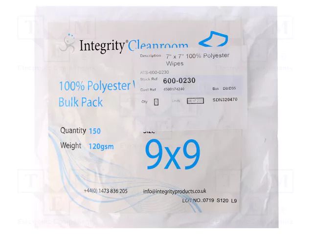 Cleaning cloth: cloth; dry; 200pcs; 177.8x177.8mm; polyester ANTISTAT ATS-600-0230