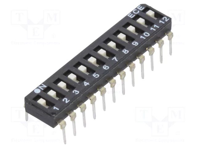 Switch: DIP-SWITCH; Poles number: 12; OFF-ON; 0.025A/24VDC; THT ECE EAM112LZ