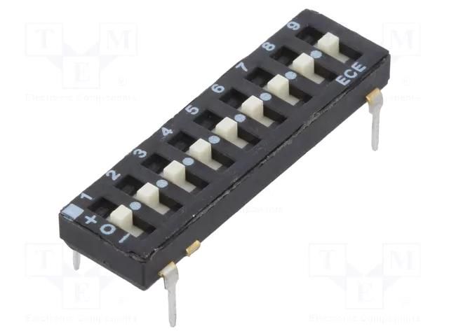 Switch: DIP-SWITCH; Poles number: 9; OFF-ON; 0.025A/24VDC; Pos: 2 ECE ETA109EZ