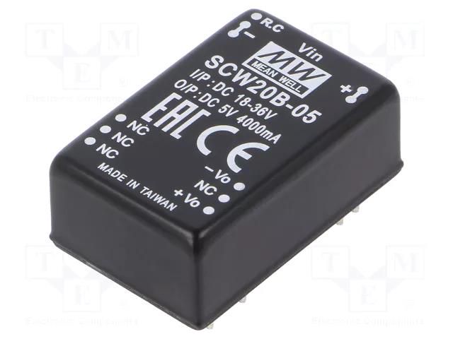 Converter: DC/DC; 20W; Uin: 18÷36VDC; Uout: 5VDC; Iout: 4000mA; DIP24 MEAN WELL SCW20B-05