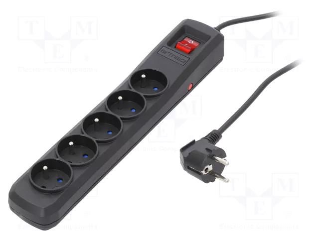 Plug socket strip: protective; Sockets: 5; 250VAC; 10A; black ARMAC R5/CZ/15