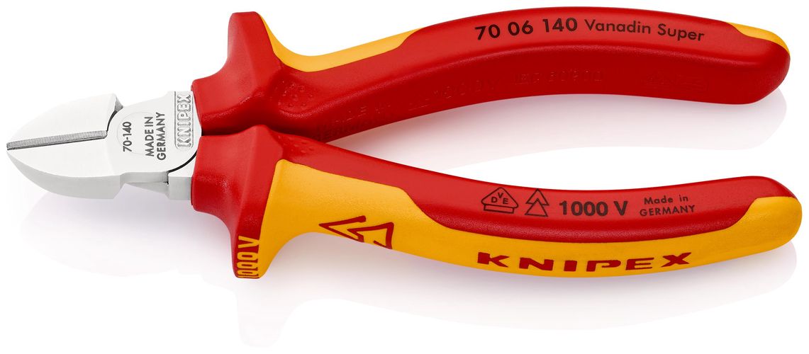 KNIPEX 70 06 140 SB Diagonal Cutter insulated with multi-component grips, VDE-tested chrome-plated 140 mm 70 06 140 SB 4003773030027