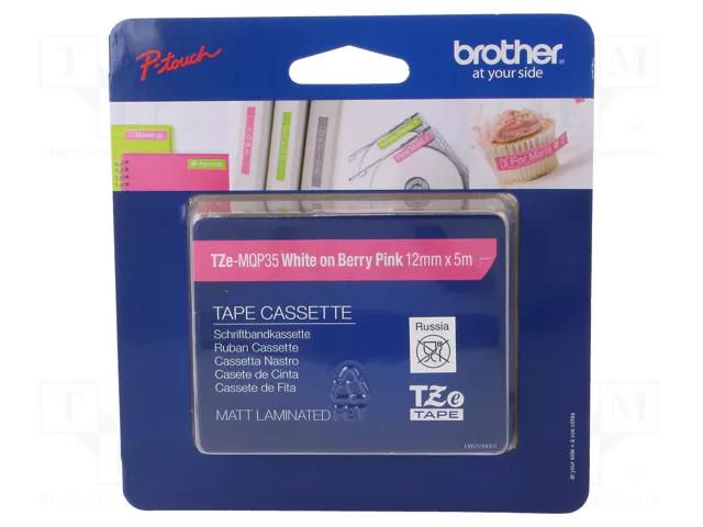 Tape; 12mm; 5m; pink; Character colour: white; laminated,glued BROTHER BR-TZEMQP35