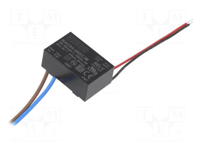 Converter: AC/DC; 4W; Uin: 80÷264VAC,115÷370VDC; Uout: 9VDC; 76% RECOM RAC04-09SC/W