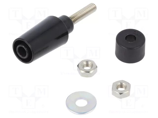 Connector: 4mm banana; socket; 32A; black; on panel; 45mm POMONA POM-73098-0
