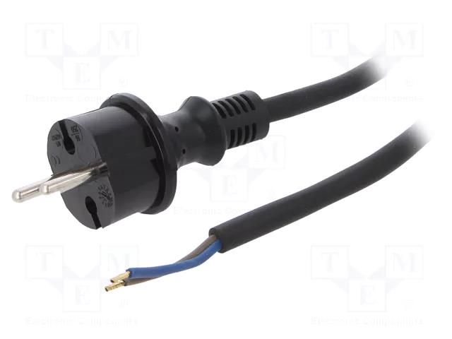 Cable; 2x1.5mm2; CEE 7/17 (C) plug,wires; rubber; 3m; black; 16A PLASTROL W-97198