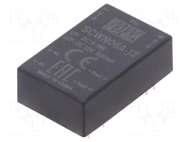Converter: DC/DC; 6W; Uin: 9÷18VDC; Uout: 12VDC; Iout: 500mA; DIP24 MEAN WELL SCWN06A-12