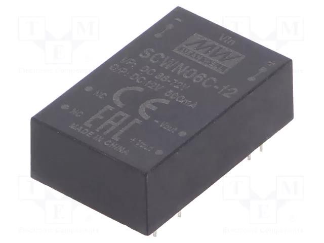 Converter: DC/DC; 6W; Uin: 36÷72VDC; Uout: 12VDC; Iout: 500mA; DIP24 MEAN WELL SCWN06C-12
