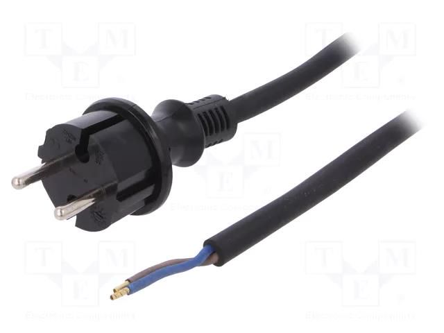 Cable; 2x1.5mm2; CEE 7/17 (C) plug,wires; rubber; 4m; black; 16A PLASTROL W-97199