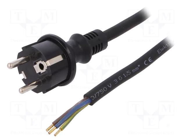 Cable; 3x1.5mm2; CEE 7/7 (E/F) plug,wires,SCHUKO plug; rubber PLASTROL W-97214