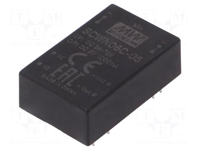 Converter: DC/DC; 6W; Uin: 36÷72VDC; Uout: 5VDC; Iout: 1000mA; DIP24 MEAN WELL SCWN06C-05