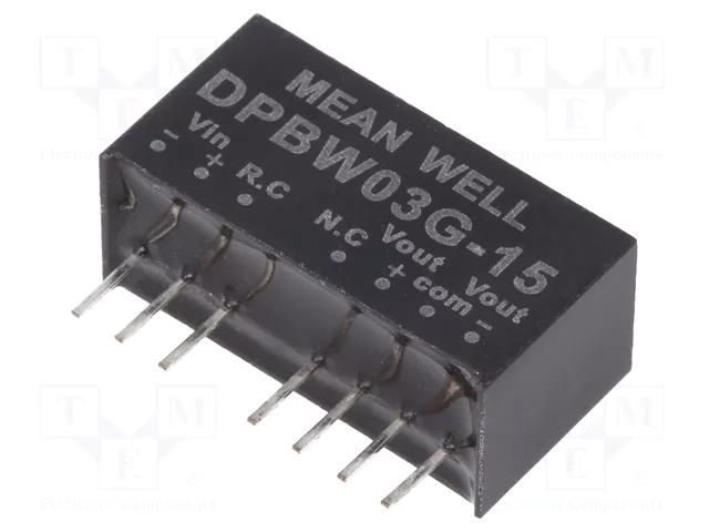 Converter: DC/DC; 3W; Uin: 18÷75VDC; Uout: 15VDC; Uout2: -15VDC; SIP8 MEAN WELL DPBW03G-15