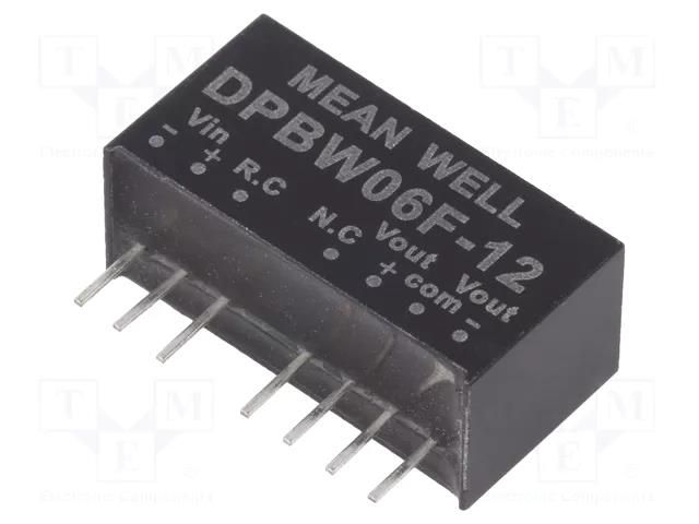Converter: DC/DC; 6W; Uin: 9÷36VDC; Uout: 12VDC; Uout2: -12VDC; SIP8 MEAN WELL DPBW06F-12