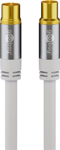 TV Antenna Cable (135 dB), 4x Shielded, 5 m, white - gold-plated, coaxial socket > coaxial plug 70319