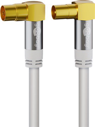 TV Antenna Cable (135 dB), 4x Shielded, 2 m, white - gold-plated, coaxial socket 90° > coaxial plug 90° 70417