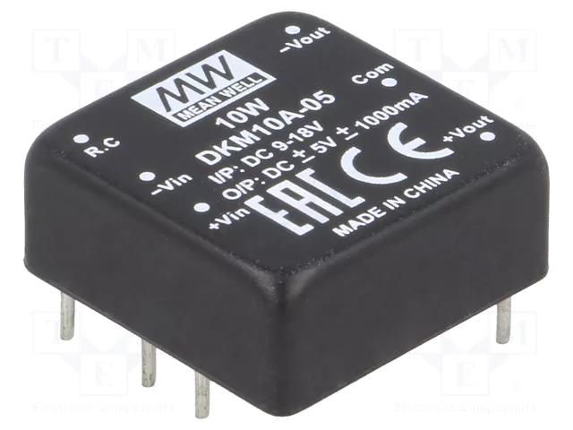 Converter: DC/DC; 10W; Uin: 9÷18VDC; Uout: 5VDC; Uout2: -5VDC; THT MEAN WELL DKM10A-05