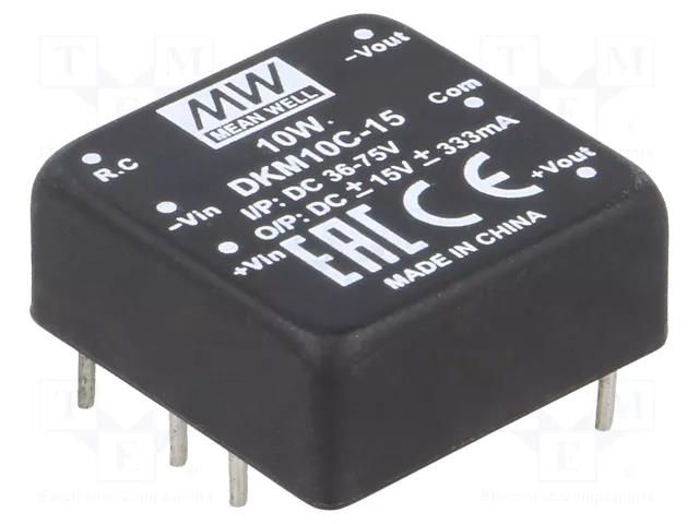 Converter: DC/DC; 10W; Uin: 36÷75VDC; Uout: 15VDC; Uout2: -15VDC MEAN WELL DKM10C-15