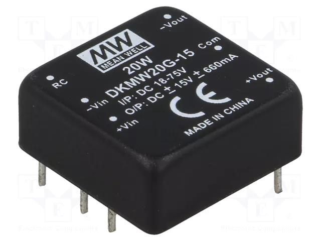 Converter: DC/DC; 20W; Uin: 18÷75VDC; Uout: 15VDC; Uout2: -15VDC MEAN WELL DKMW20G-15