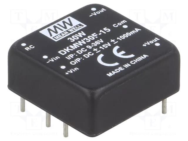Converter: DC/DC; 30W; Uin: 9÷36VDC; Uout: 15VDC; Uout2: -15VDC; THT MEAN WELL DKMW30F-15