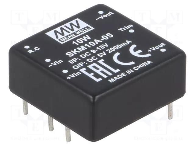 Converter: DC/DC; 10W; Uin: 9÷18VDC; Uout: 5VDC; Iout: 2000mA; THT MEAN WELL SKM10A-05