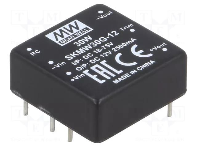 Converter: DC/DC; 30W; Uin: 18÷75VDC; Uout: 12VDC; Iout: 0÷2500mA MEAN WELL SKMW30G-12