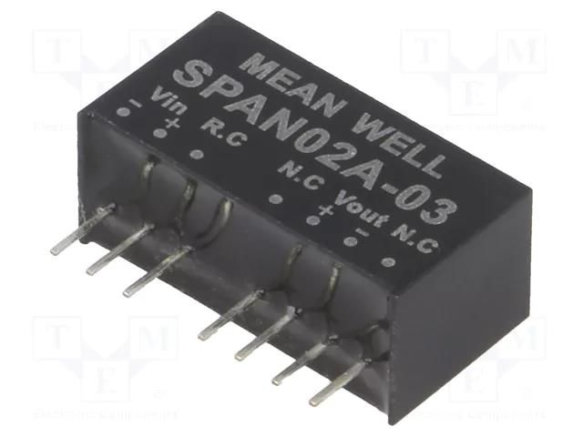 Converter: DC/DC; 2W; Uin: 9÷18VDC; Uout: 3.3VDC; Iout: 0÷500mA; SIP8 MEAN WELL SPAN02A-03