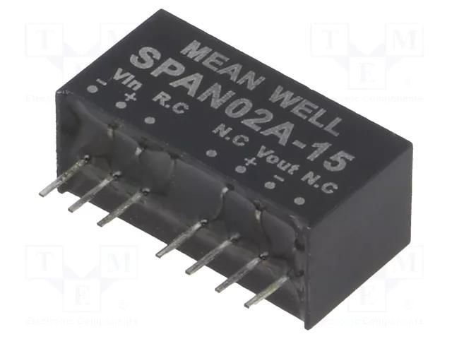 Converter: DC/DC; 2W; Uin: 9÷18VDC; Uout: 15VDC; Iout: 0÷134mA; SIP8 MEAN WELL SPAN02A-15