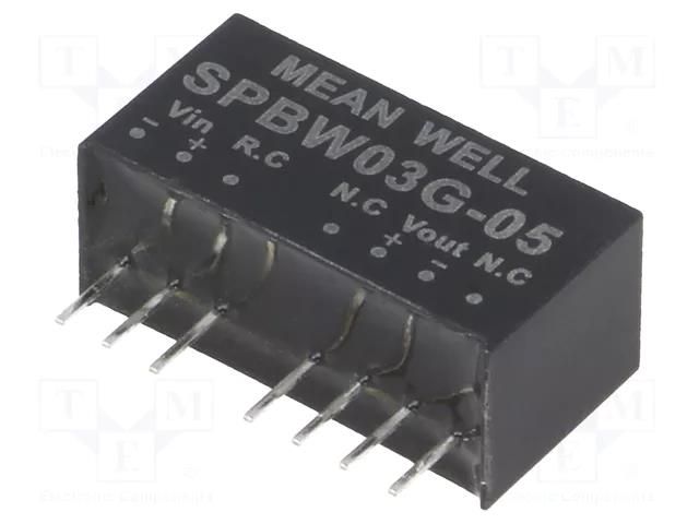 Converter: DC/DC; 3W; Uin: 18÷75VDC; Uout: 5VDC; Iout: 0÷600mA; SIP8 MEAN WELL SPBW03G-05
