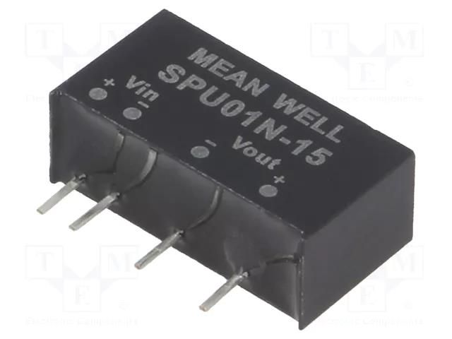 Converter: DC/DC; 1W; Uin: 21.6÷26.4VDC; Uout: 15VDC; Iout: 0÷67mA MEAN WELL SPU01N-15