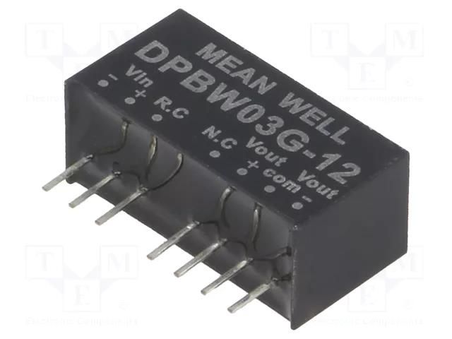 Converter: DC/DC; 3W; Uin: 18÷75VDC; Uout: 12VDC; Uout2: -12VDC; SIP8 MEAN WELL DPBW03G-12