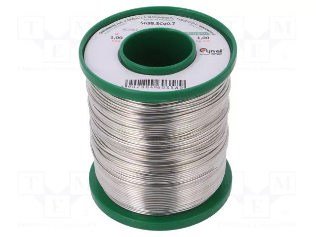 Tin; lead free; Sn99,3Cu0,7; 1mm; 1kg; reel; Flux: flux free; 227°C CYNEL SN99C-1/1SOLID