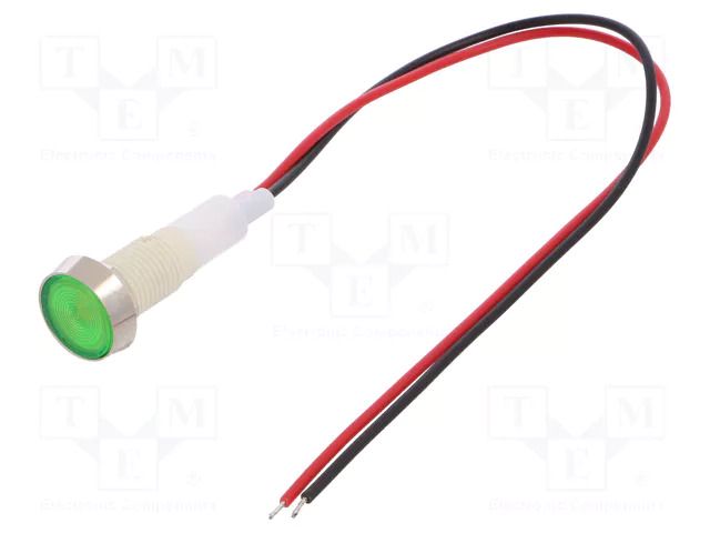 Indicator: LED; flat; green; 24VDC; 24VAC; Ø10mm; cables; 200mm NINIGI IND10P-24G-W