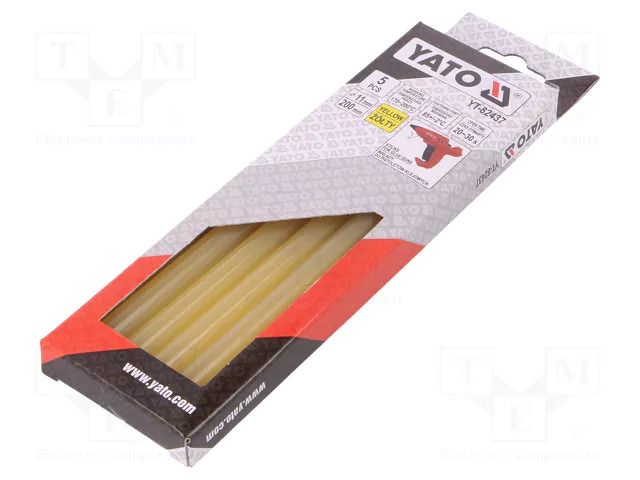 Hot melt glue; Ø: 11.2mm; yellow; L: 200mm; Bonding: 20÷30s; 5pcs. YATO YT-82437