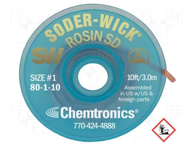 Tape: desoldering; halide-free,rosin,ROL0; W: 0.8mm; L: 3m; ESD CHEMTRONICS CH-SW80-1-10