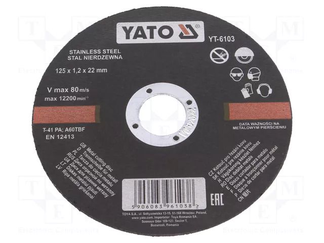 Cutting wheel; Ø: 125mm; Disc thick: 1.2mm; stainless steel; 22mm YATO YT-6103