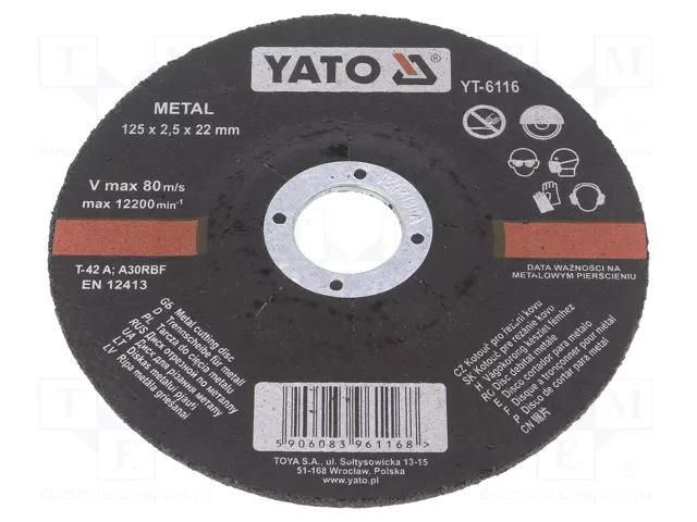 Cutting wheel; Ø: 125mm; Øhole: 22mm; Disc thick: 2.5mm; prominent YATO YT-6116
