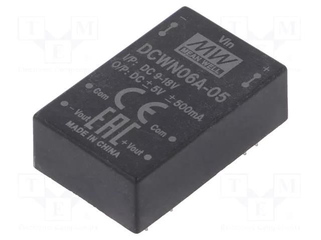 Converter: DC/DC; 6W; Uin: 9÷18VDC; Uout: 5VDC; Uout2: -5VDC; DIP24 MEAN WELL DCWN06A-05