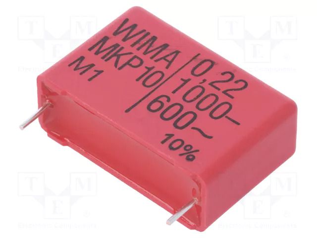 Capacitor: polypropylene; 220nF; 1kVDC; 600VAC; 31.5x11x21mm; THT WIMA MKP10-220N/1000