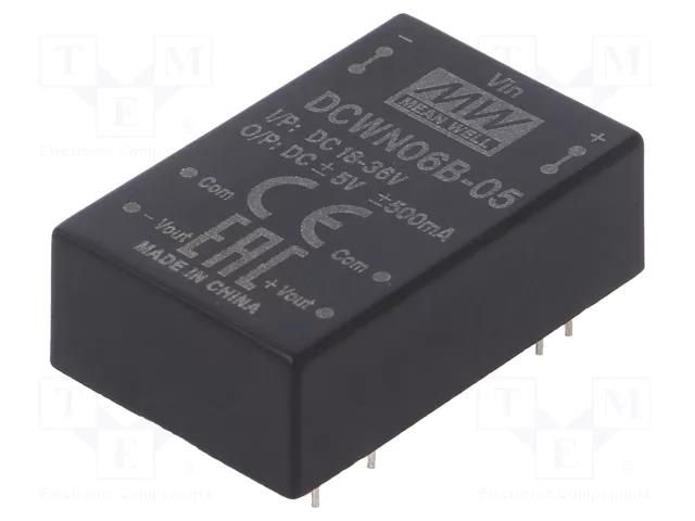 Converter: DC/DC; 6W; Uin: 18÷36VDC; Uout: 5VDC; Uout2: -5VDC; DIP24 MEAN WELL DCWN06B-05