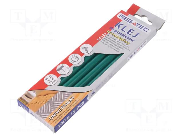 Hot melt glue; Ø: 11mm; green; L: 200mm; Bonding: 15÷20s; 5pcs. MEGATEC MEG-BN1021C-UN-ZIE