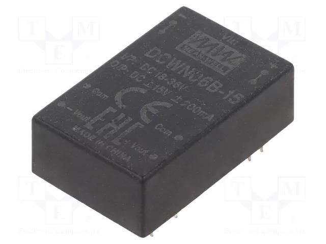 Converter: DC/DC; 6W; Uin: 18÷36VDC; Uout: 15VDC; Uout2: -15VDC; THT MEAN WELL DCWN06B-15