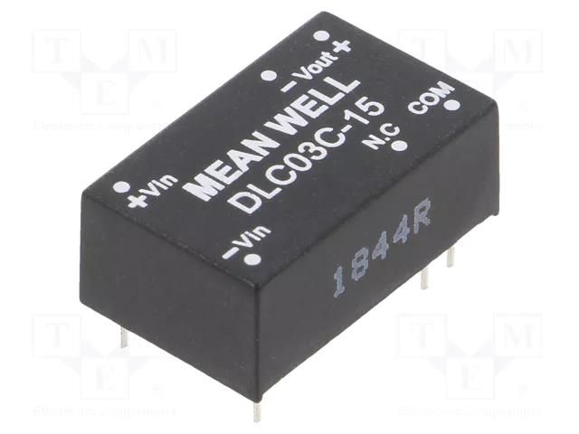 Converter: DC/DC; 3W; Uin: 36÷75VDC; Uout: 15VDC; Uout2: -15VDC; THT MEAN WELL DLC03C-15