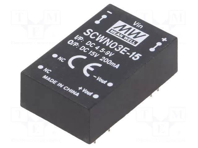 Converter: DC/DC; 3W; Uin: 4.5÷9VDC; Uout: 15VDC; Iout: 200mA; DIP24 MEAN WELL SCWN03E-15